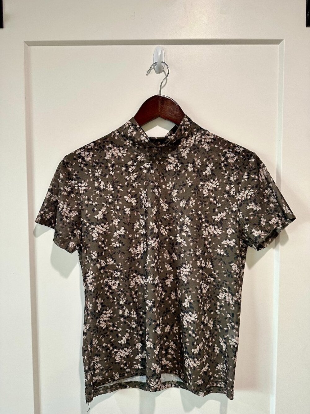 Mia Joy Olive Floral Sheer Mesh Mock Neck Top XL NWOT